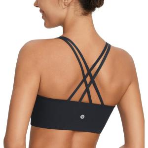 imagebaleaf Nuleaf Sports Bras for Women Strappy Longline Yoga Padded Bras High Impact Molded Cups Workout Crop TopBlack