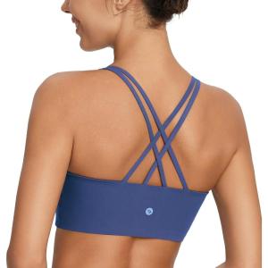 imagebaleaf Nuleaf Sports Bras for Women Strappy Longline Yoga Padded Bras High Impact Molded Cups Workout Crop TopNavy Blue
