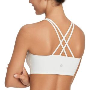 imagebaleaf Nuleaf Sports Bras for Women Strappy Longline Yoga Padded Bras High Impact Molded Cups Workout Crop TopWhite
