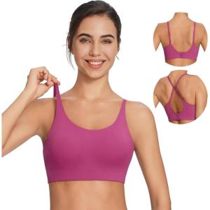 imagebaleaf Sweatleaf Adjustable Sports Bras for Women Padded Racerback Yoga Bra High Impact Molded Cup Workout BraRose Red