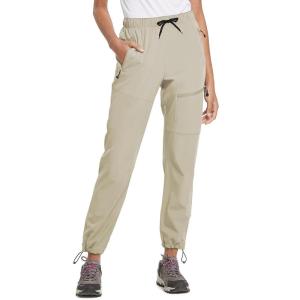 imagebaleaf Womens Hiking Pants Quick Dry Lightweight Water Resistant Elastic Waist Cargo Pants for All Seasons31suntan