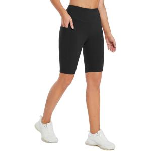 imagebaleaf Womens Knee Length Cotton Capri Leggings with Pockets High Waisted Casual Summer Yoga Workout Exercise PantsBlack