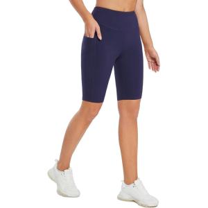 imagebaleaf Womens Knee Length Cotton Capri Leggings with Pockets High Waisted Casual Summer Yoga Workout Exercise PantsNavy