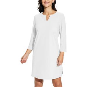 imagebaleaf Womens Sun Protection Swim Cover Up Dress with Pockets 34 Sleeve UPF 50 Tunic Beach Coverups Dress 2024Solidwhite