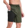imagebaleaf Mens Swim Trunks with Compression Liner 5 ampamp 7 inch Quick Dry Bathing Suit Swim Shorts with Zippered PocketsArmy Green