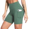 imagebaleaf Womens 6quot8quot High Waisted Biker Shorts with Pockets for Gym Workout Yoga Running AthleticGreen