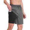 imagebaleaf Mens Swim Trunks with Compression Liner 5 ampamp 7 inch Quick Dry Bathing Suit Swim Shorts with Zippered PocketsDark Gray