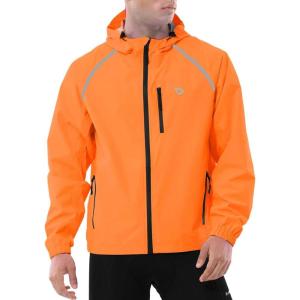 imagebaleaf Mens Rain Jacket Waterproof Windbreaker Raincoat Running Cycling Hiking Gear Hood Lightweight Reflective PackableAorange