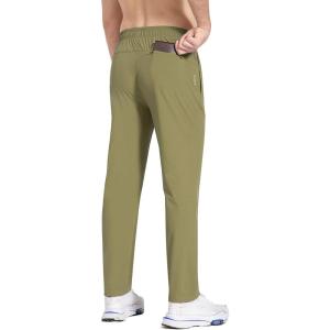 imagebaleaf Mens Running Pants Elastic Waist Lightweight Jogging Stretch Golf Workout Pants with Zipper PocketsDark Green