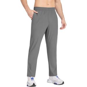 imagebaleaf Mens Running Pants Elastic Waist Lightweight Jogging Stretch Golf Workout Pants with Zipper PocketsGray