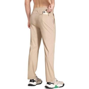 imagebaleaf Mens Running Pants Elastic Waist Lightweight Jogging Stretch Golf Workout Pants with Zipper PocketsKhaki