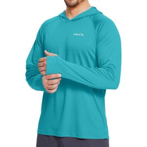 imagebaleaf Mens Sun Protection Hoodie Shirt UPF 50 Long Sleeve UV SPF TShirts Rash Guard Fishing Swimming LightweightStyle 1blue Curacao