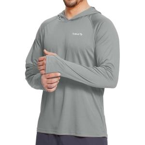 imagebaleaf Mens Sun Protection Hoodie Shirt UPF 50 Long Sleeve UV SPF TShirts Rash Guard Fishing Swimming LightweightStyle 1gray