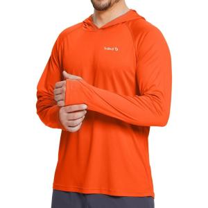 imagebaleaf Mens Sun Protection Hoodie Shirt UPF 50 Long Sleeve UV SPF TShirts Rash Guard Fishing Swimming LightweightStyle 1vermillion Orange