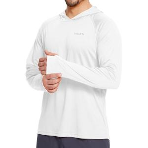 imagebaleaf Mens Sun Protection Hoodie Shirt UPF 50 Long Sleeve UV SPF TShirts Rash Guard Fishing Swimming LightweightStyle 1white
