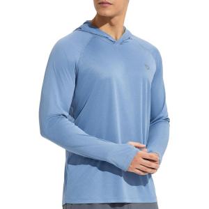 imagebaleaf Mens Sun Protection Hoodie Shirt UPF 50 Long Sleeve UV SPF TShirts Rash Guard Fishing Swimming LightweightStyle 2steam Blue Heather