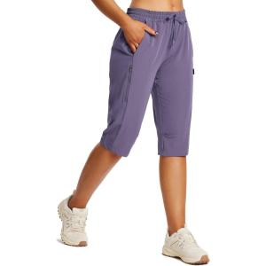 imagebaleaf Womens 15quot Hiking Shorts Long Bernuda Cargo Below The Knee Capris Lightweight Quick Dry Elastic Waist for Casual15indark Purple