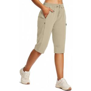 imagebaleaf Womens 15quot Hiking Shorts Long Bernuda Cargo Below The Knee Capris Lightweight Quick Dry Elastic Waist for Casual15inkhaki