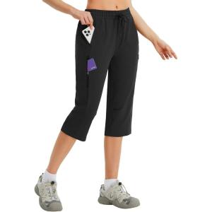 imagebaleaf Womens 15quot Hiking Shorts Long Bernuda Cargo Below The Knee Capris Lightweight Quick Dry Elastic Waist for Casual17inblack