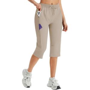 imagebaleaf Womens 15quot Hiking Shorts Long Bernuda Cargo Below The Knee Capris Lightweight Quick Dry Elastic Waist for Casual17inlight Khaki