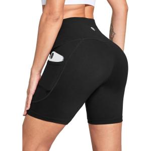 imagebaleaf Womens 6quot8quot High Waisted Biker Shorts with Pockets for Gym Workout Yoga Running AthleticBlack