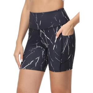 imagebaleaf Womens 6quot8quot High Waisted Biker Shorts with Pockets for Gym Workout Yoga Running AthleticBlack Marble