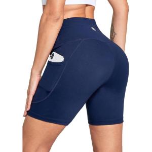 imagebaleaf Womens 6quot8quot High Waisted Biker Shorts with Pockets for Gym Workout Yoga Running AthleticDark Blue