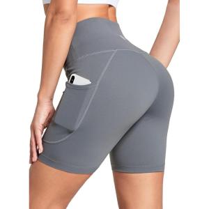 imagebaleaf Womens 6quot8quot High Waisted Biker Shorts with Pockets for Gym Workout Yoga Running AthleticDark Grey