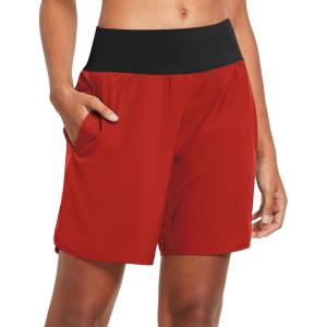 imagebaleaf Womens 7quot Long Running Athletic Shorts with Liner High Waist Workout Gym Quick Dry Soft Split Leg Zipper PocketRed