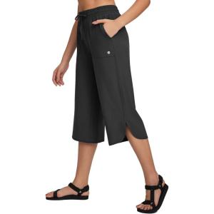 imagebaleaf Womens Capri Pants Wide Leg Plus Size UPF50 Lightweight Quick Dry Pants Casual Loose Sweatpants Hiking WalkingBlack