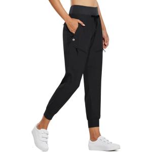 imagebaleaf Womens Joggers Lightweight Hiking Pants High Waist 5 Zipper Pockets Quick Dry Travel Athletic UPF50Black 255 Inseam