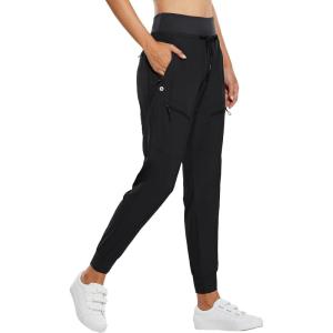 imagebaleaf Womens Joggers Lightweight Hiking Pants High Waist 5 Zipper Pockets Quick Dry Travel Athletic UPF50Black 28 Inseam