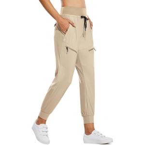imagebaleaf Womens Joggers Lightweight Hiking Pants High Waist 5 Zipper Pockets Quick Dry Travel Athletic UPF50Khaki 255 Inseam