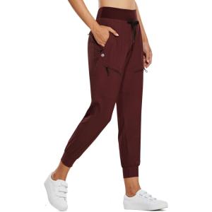 imagebaleaf Womens Joggers Lightweight Hiking Pants High Waist 5 Zipper Pockets Quick Dry Travel Athletic UPF50Red 255 Inseam