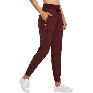 imagebaleaf Womens Joggers Lightweight Hiking Pants High Waist 5 Zipper Pockets Quick Dry Travel Athletic UPF50Red 28 Inseam