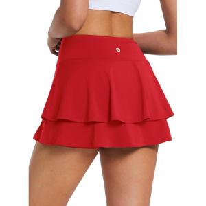 imagebaleaf Womens Pleated Tennis Skirts Athletic Golf Skorts for Women with Pockets Shorts High Waisted Workout Layered RuffleRed