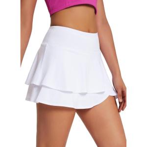 imagebaleaf Womens Pleated Tennis Skirts Athletic Golf Skorts for Women with Pockets Shorts High Waisted Workout Layered RuffleWhite