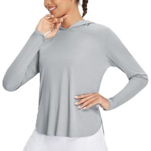 imagebaleaf Womens UPF 50 Sun Shirt with Hoodie SPF Long Sleeve UV Protection Clothing Hiking Fishing Outdoor LightweightHeather Light Gray