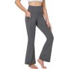 imagebaleaf Girls Flare Leggings Yoga Dance Pants Kids Bell Bottoms School Preppy Teen High Waist Pockets AthleticGrey