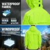 imagebaleaf Mens Rain Jacket Waterproof Running Cycling Windbreaker Golf Hiking Gear Hood Raincoat Packable ReflectiveFluorescent Green