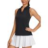 imagebaleaf Womens Golf Shirt Sleeveless Tennis Tank Tops VNeck Racerback Polo Collar UPFBlack