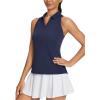 imagebaleaf Womens Golf Shirt Sleeveless Tennis Tank Tops VNeck Racerback Polo Collar UPFBlue