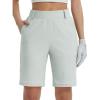 imageBALEAF Womens Golf Shorts 9 Knee Length Stretch Bermuda Long Shorts Belt Loops Pockets Casual Work UPF 50Light Gray