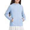 imagebaleaf Girls UPF 50 Rash Guard Sun Jacket Hoodie SPF UV Protection Full Zip Swim Shirts Long Sleeve for KidsLight Blue