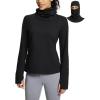 imagebaleaf Thermal Long Sleeve Women Shirts Winter Clothes Cowl Neck Warm Fleece Base Layer Tops with Balaclava and ThumbholesBlack