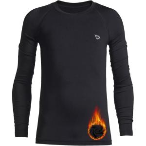 imagebaleaf Boys Thermal Compression Shirts Youth Long Sleeve Fleece Base Layer Soccer Football Cold Gear01black