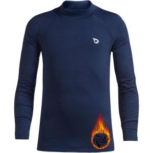 imagebaleaf Boys Thermal Compression Shirts Youth Long Sleeve Fleece Base Layer Soccer Football Cold GearNavyfleece Lined
