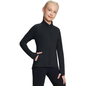imagebaleaf Fleece Girls Jacket Zip Up Fall Jackets Kids Equestrian Riding Shirts Thermal Athletic Sweatshirts WarmBlack