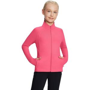 imagebaleaf Fleece Girls Jacket Zip Up Fall Jackets Kids Equestrian Riding Shirts Thermal Athletic Sweatshirts WarmPink