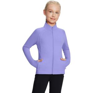 imagebaleaf Fleece Girls Jacket Zip Up Fall Jackets Kids Equestrian Riding Shirts Thermal Athletic Sweatshirts WarmPurple